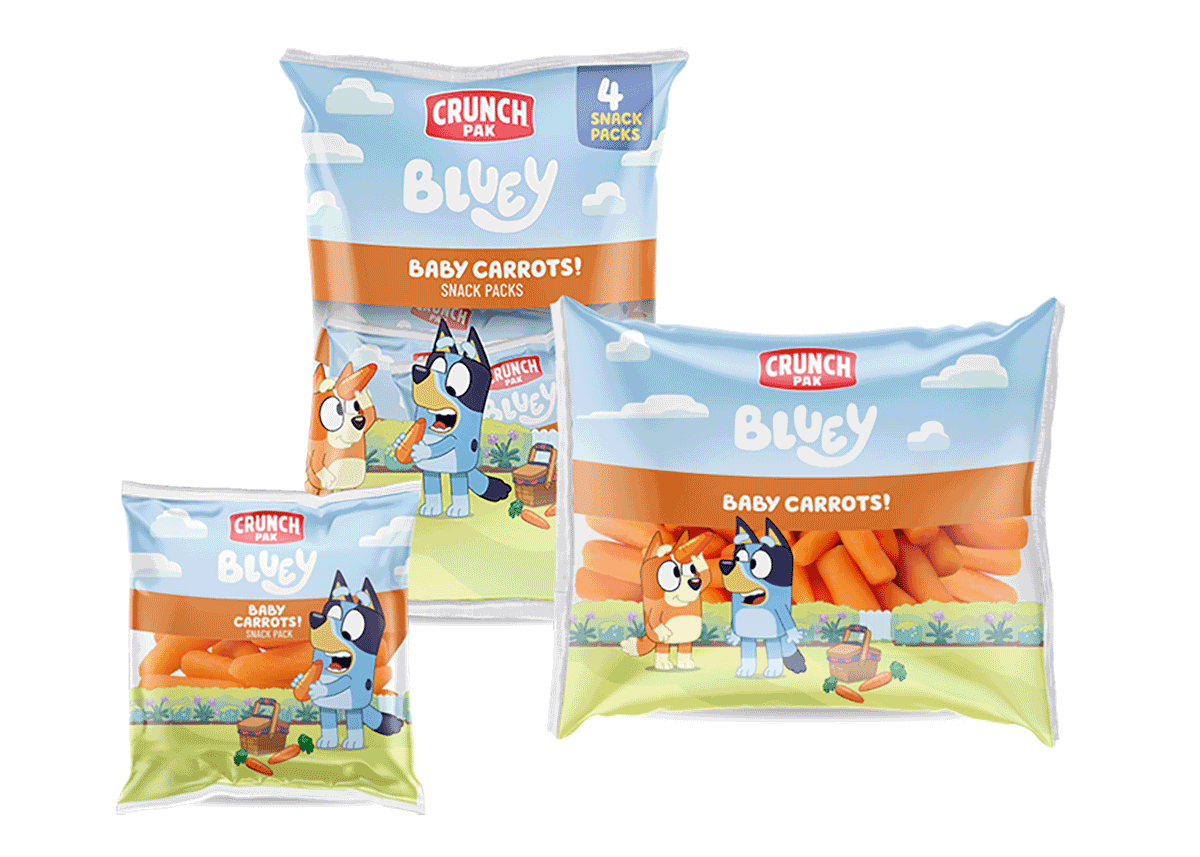 Baby carrots featuring Paw Patrol and Bluey are available now at participating retailers nationwide.