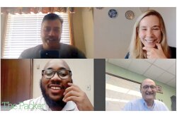 Four people met on Zoom to discuss the Atlanta fresh produce market: Paul Thompson, director of marketing for Georgia Department of Agriculture (top left, then clockwise); Amy Sowder, Northeast editor of The Packer; Jeff Howard, markets manager for the State Farmers Market; and Terrell Davis, media specialist for the Georgia Department of Agriculture. ( Amy Sowder )