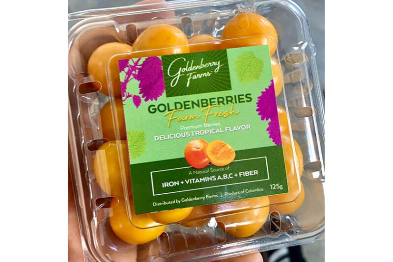 Goldenberry Farms clamshells made of 90% post consumer recycled, 100% re-useable materials.