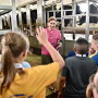 Ohio dairy farmer Brenda Hastings answers a question from a student visiting her dairy farm as part of the Fuel Up to Play 60 Student Ambassador Summit.
