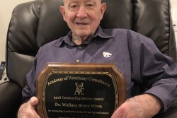 W. Bruce Wren, DVM, MS, PhD, received the AVC Outstanding Service Award at the winter AVC meeting in Kansas City for his contributions over 60 years to veterinary medicine.