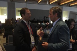 Don Barnett, (left) COO of Sun Basket, visits with keynote speaker and author Dan Buettner, after his presentation on how people can live longer and healthier lives.