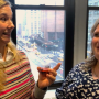 The Packer's Northeast editor Amy Sowder tries Bolt functional shots with Bolthouse Farms vice president of marketing AJ Bernstein during a press visit to New York City.