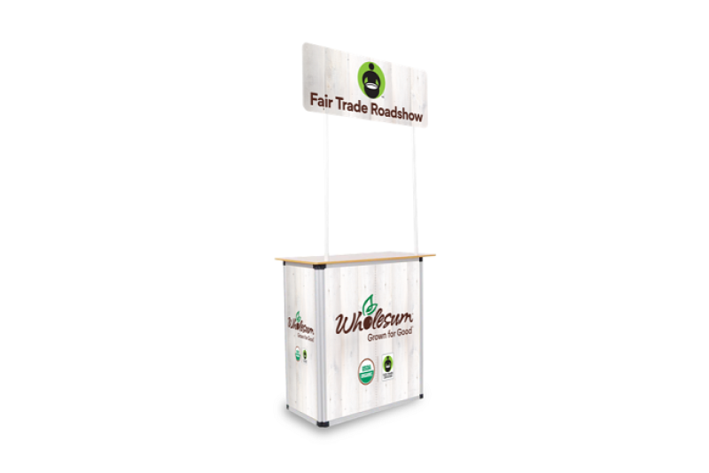 Wholesum's Fair Trade Roadshow features a kiosk for in-store demos and sampling to inform consumers about what Fair Trade programs and products.