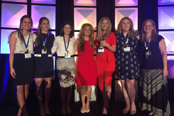 Students from University of North Dakota won the Produce for Better Health Foundation’s Formula 5 Marketing competition at PBH’s annual meeting April 6 in Scottsdale, Ariz. (from left) Macy Francisco, Nicole Polejewski, Mariah Shroyer, PBH CEO Wendy Reinhardt Kapsak, Briana Erickson, Molly Frank and professor Sandi Luck.