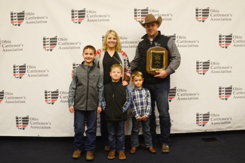 Luke Vollborn was recognized as the Ohio Cattlemen’s Association Young Cattleman of the Year. He was joined by his wife, Courtney and their sons Bryceton, 9, Colton, 6, and Hudson, 3. Not pictured is 1-year-old daughter, Emily.