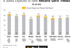Nine of the 18 states that produce 92% of the U.S. corn crop are projected to have record corn yields this year. 