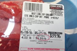 Beef top sirloin label.