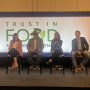 From left, Trust In Food President Amy Skoczlas Cole moderates the discussion with Chad Ellis, CEO of Texas Agricultural Land Trust and founding chair of Trust In Beef; Liz Hunt, head of sustainable and responsible business at Syngenta; and Mitchell Hora, founder and CEO of Continuum Ag and a seventh-generation farmer. 