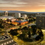 A aerial photo of Silicon Valley at sunset. 