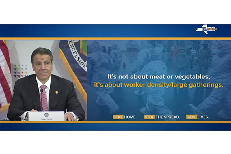 New York Gov. Andrew Cuomo gives recorded daily briefings on the COVID-19 pandemic, and on May 6, he discusses a new hotspot in central New York that includes a greenhouse farm.