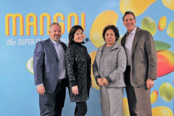 The 2018 National Mango Board officers Chris Ciruli (from left), treasurer; Joella Shiba, vice-chairwoman; Marsela McGrane, secretary; and Michael Warren, chairman, assumed their board roles at the board's recent meeting in Portland, Ore.