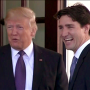 (Undated Photo) Canadian Prime Minister Justin Trudeau and President Donald Trump share a lighter moment during a state visit in March 2018.