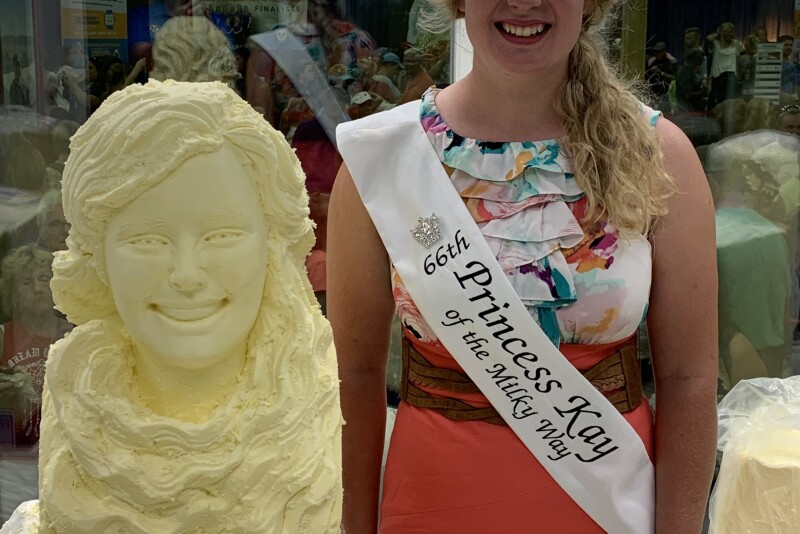 Amy Kyllo, 2019 Princess Kay, with her butter sculpture.