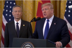 President Donald Trump and Chinese Vice Premier Liu He sign the phase one trade deal.