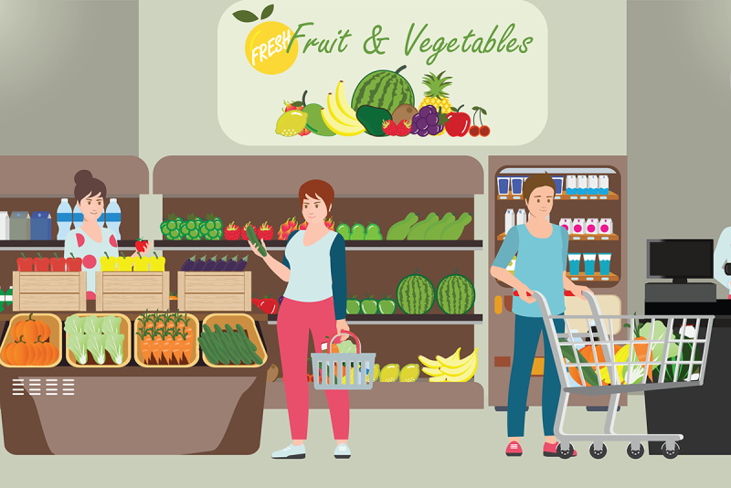 Produce shoppers illustration