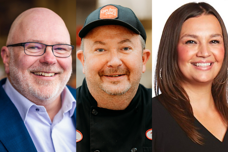Shown from left are Kevin Brooks, chief revenue officer for Procurant; Mark Kowalkowski, corporate executive chef for Oliver’s Market; and Vanessa Nieto, director of foodservice for Raley’s.