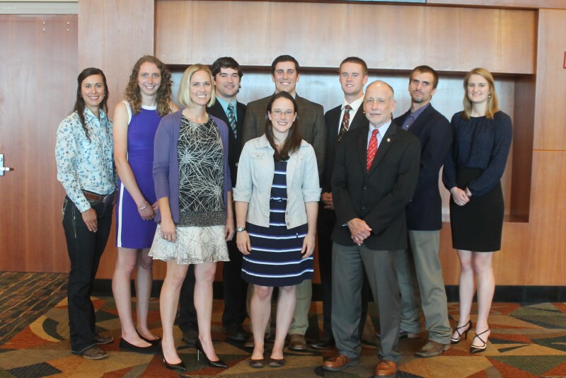2017 Harold E. Amstutz Scholarship recipients. Front row (L-R): Dr. Callie Willingham, Danielle Mzyk, Dr. Jim Floyd. Back Row (L-R): Rebecca Gibbs, Jessica Gaska, Robert Stenger, Brian Welly, Brandon Colby, Mark Spare, Amy Kraus.