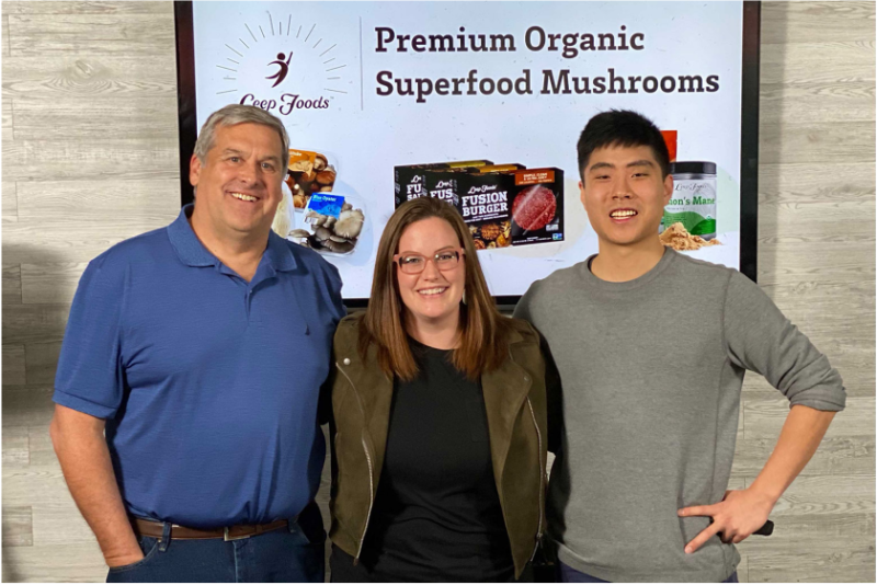 Jeff Adair (from left), CEO of Leep Foods; Maureen Ballatori, founder and CEO of 29 Design Studio; and George Zhen, co-founder of Leep Foods.
