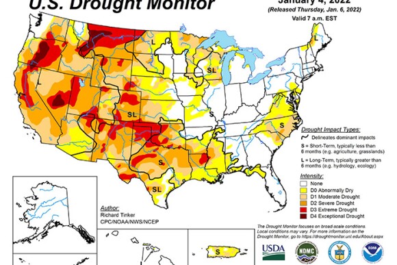 National Drought Monitor Map, January 6, 2022