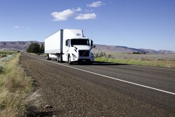 Tractor trailer traveling on a road