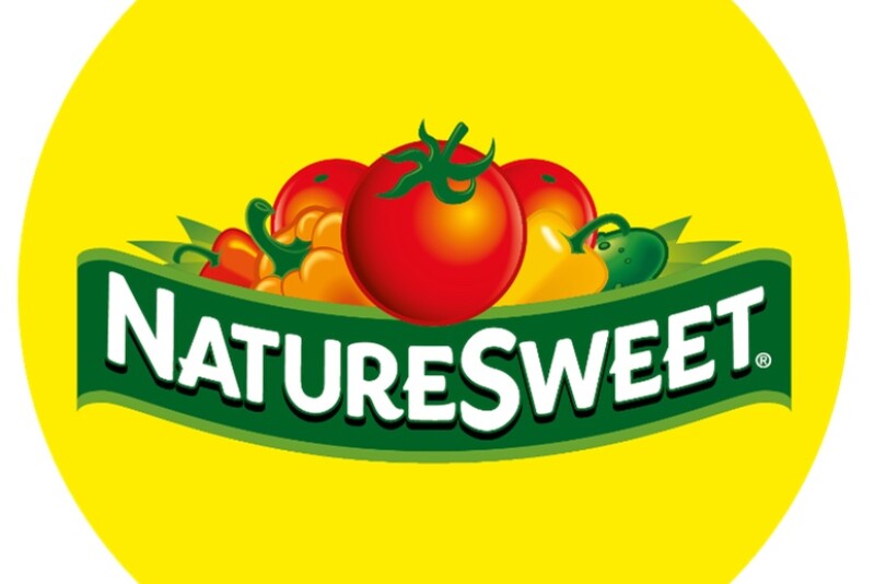 NatureSweet new logo that features three cherry tomatoes, bell peppers and green cucumber.