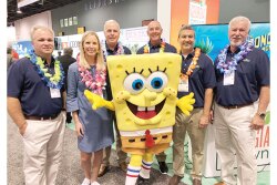 The Bland Farms team stands with SpongeBob at Fresh Summit 2019 after announcing a partnership with the brand for the upcoming Vidalia onion season.
