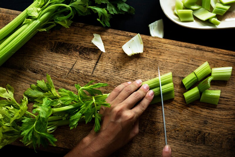 Celery on a cutting board