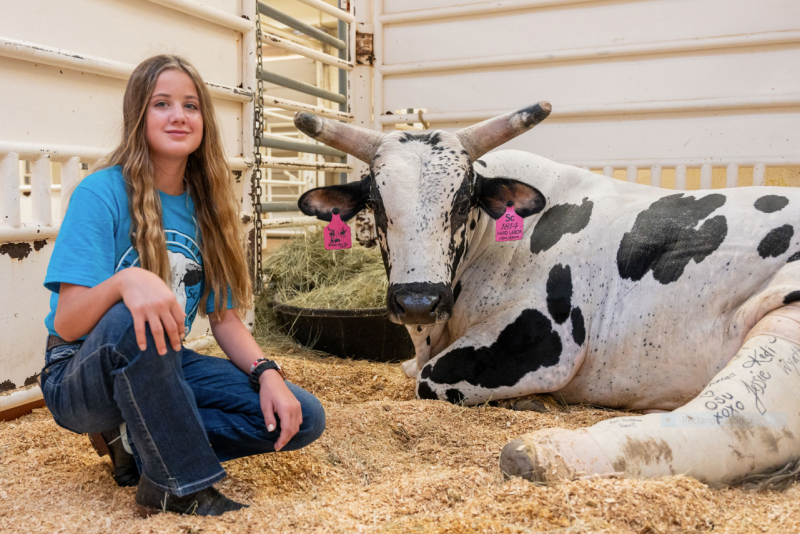 Addi Drury sits with Hard Labor during one of her many visits to the OSU Veterinary Hospital.