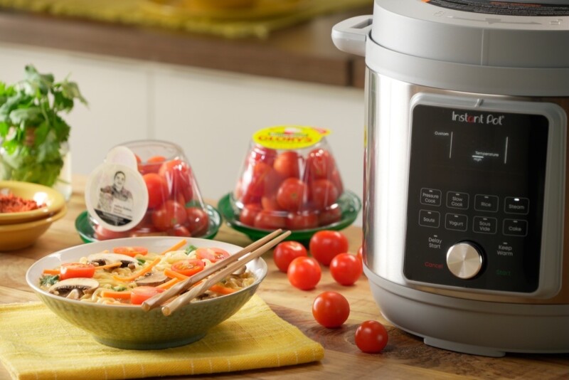 Image of stew and tomatoes with an InstaPot in the background. Photo courtesy of NatureSweet