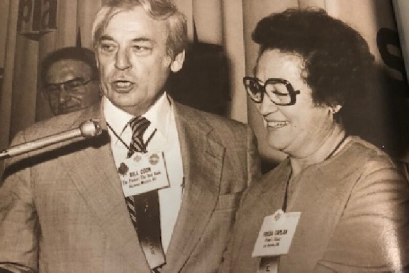  Bill Coon of The Packer presents Frieda Caplan with The Packer's Produce Marketer of the Year award at the 1979 Produce Marketing Association Convention.