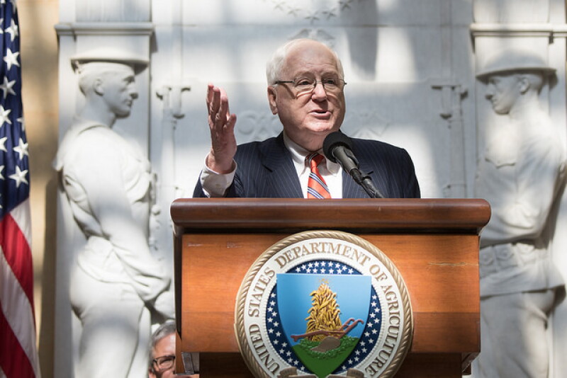 World Food Prize President Amb. Kenneth M. Quinn talks about the WFP and announces The WFP 2018 Laureates Drs. Lawrence Haddad and David Nabarro during a ceremony at the U.S. Department of Agriculture (USDA) headquarters in Washington, D.C. in June 25, 2018. 