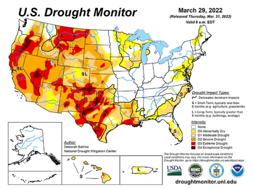 National Drought Map March 31, 2022