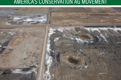 The white areas in this North Dakota field are not snow — they are areas with high salinity, which can ultimately cause low crop yields.