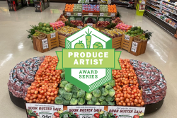 produce display with contest logo