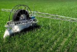 Gregg Sauder, founder of 360 Yield Center, says the system uses 40% less water then a center pivot and costs half as much as a drip tape irrigation system. 
