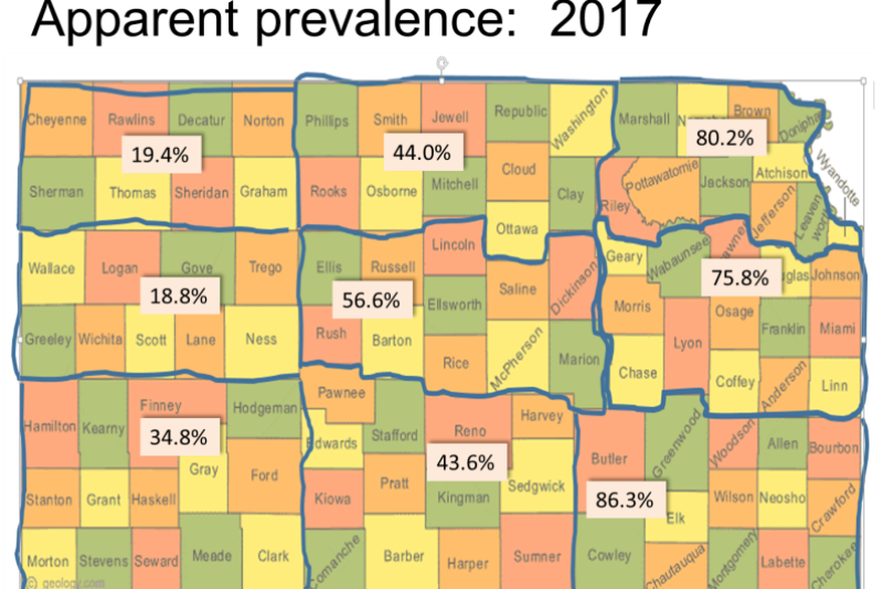 Kansas State University research shows a high prevalence of anaplasmosis in Eastern Kansas, and higher-than-expected prevalence further west.