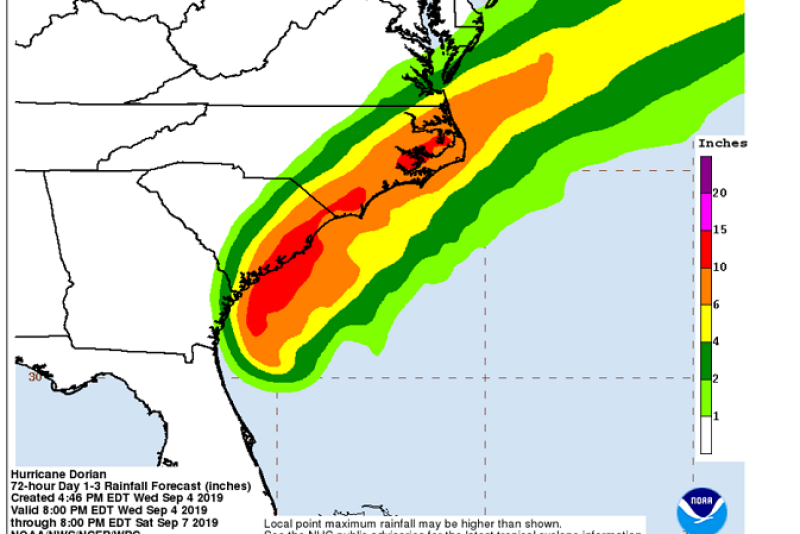  Forecasted rain from Hurricane Dorian
