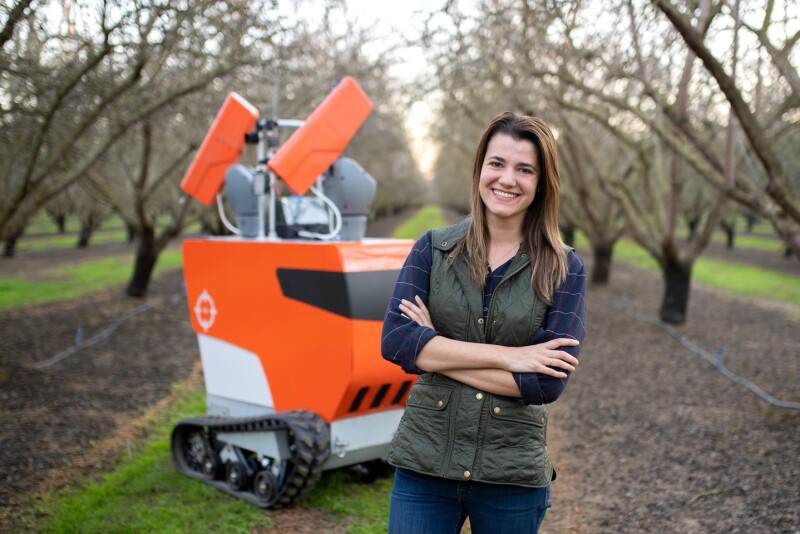 Anna Haldewang, inventor of the pellet-slinging Rover: “Orangeworm is a major pain point for almond growers,” she says, “and they need a solution that doesn’t rely on weather or hand labor.”