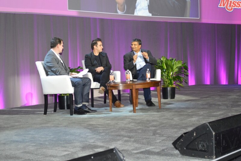 Greg Williams, editor-in-chief of Wired Magazine (left) was joined in the presentation in Forum for the Future by Andrew Pelling, inventor and founder, at the Pelling Lab at the University of Ottawa and Jaydev Desai, professor, medical robotics and human augmentation, Georgia Tech.
