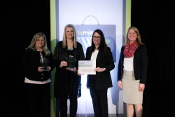 Macey Wessels (far left) and Shelly Boshart Davis are the 2020 Executive Women in Agriculture Trailblazer Award winners. Corteva Agriscience's Monica Sorribas and Top Producer Editor Sara Schafer congratulate them at the 2020 Top Producer Summit.