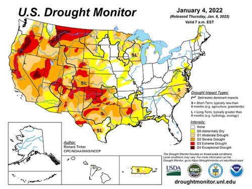 National Drought Monitor Map, January 6, 2022
