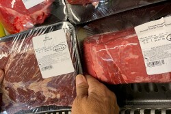 Discolored beef at meat case