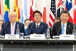 President Donald Trump, Japanese Prime Minister Shinzo Abe and Chinese President Xi Jinping at the G-20 Summit.