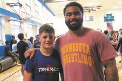 Hunter Shike and Gable Steveson at a wrestling camp