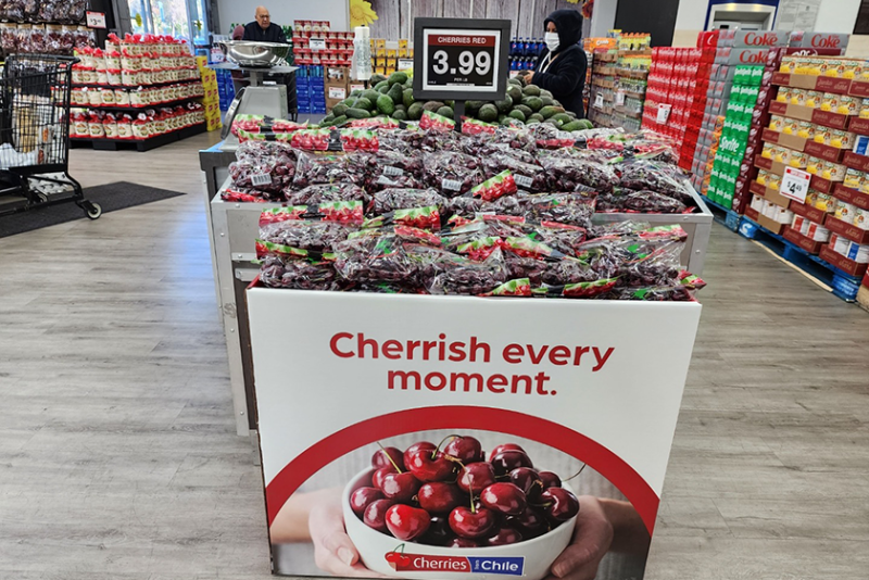 The Chilean Cherry Committee worked with four retail chains on the design and production of cherry bins to help drive consumer awareness and sales.
