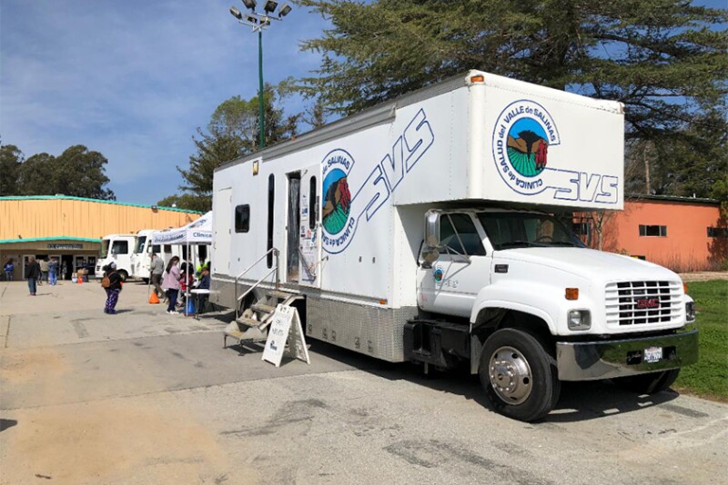 Shown is a mobile health care clinic serving flood-affected residents of Pajaro, Calif. 