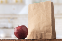 apple and paper bag
