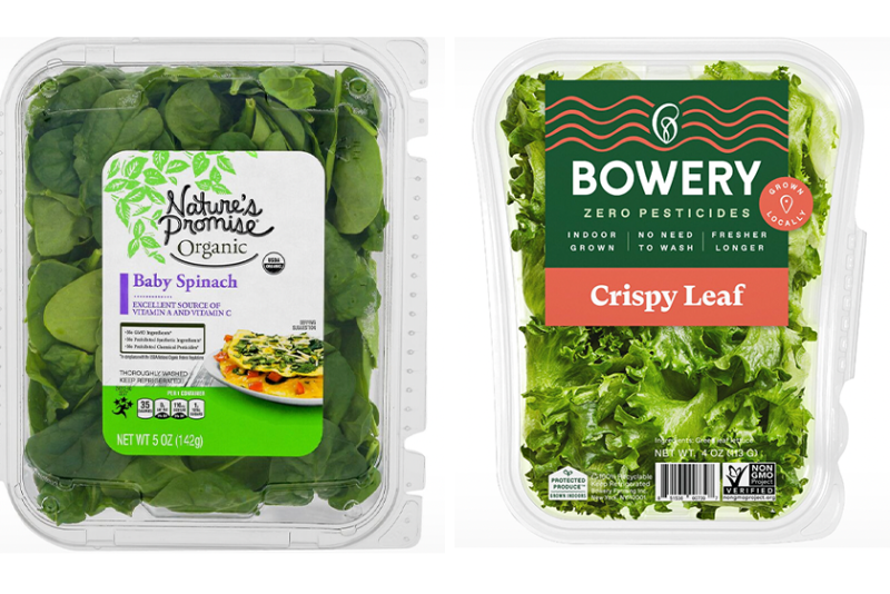 Nature's Promise baby spinach and Bowery Farming crispy leaf lettuce