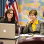 Krysta Harden (right) hosts a Google Hangout for beginning farmers.